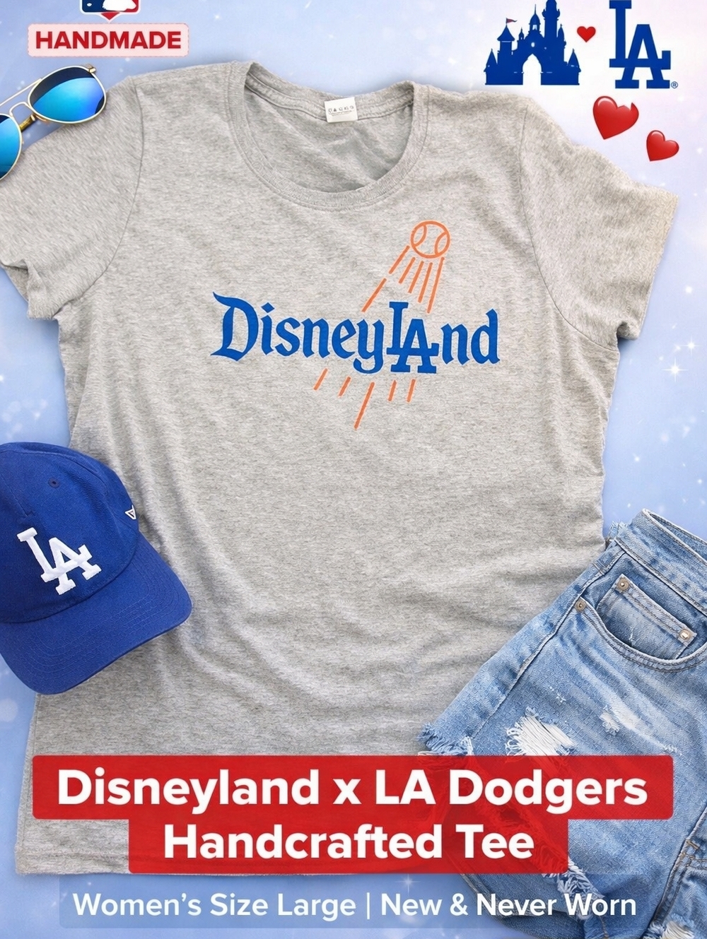 Disneyland x LA Dodgers Tee | Handmade Graphic Shirt | Women’s Large | MLB Disne